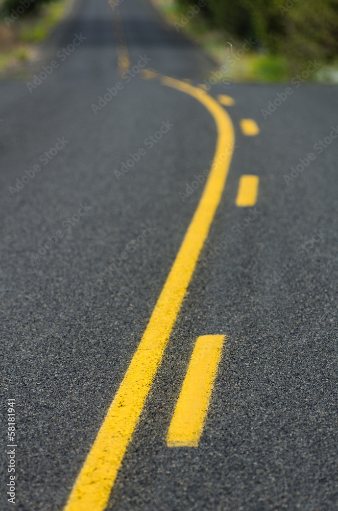 Yellow lines on rural roadway