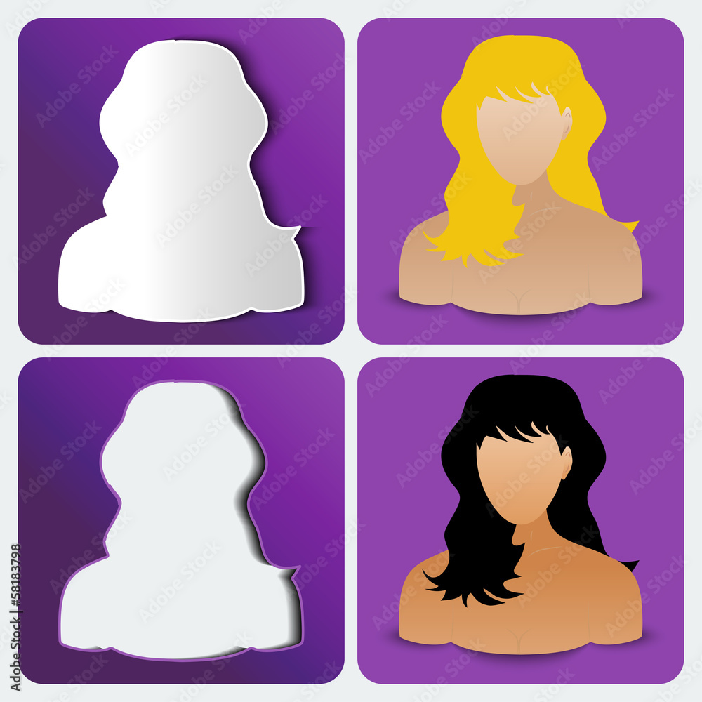 Set of four women's custom icons amethyst color.