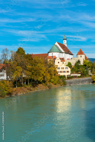 view on river in romantic Bavarian city Fussen, Germany