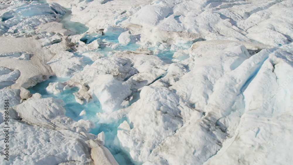 Aerial view glacier constantly moving under its own gravity, Alaska Aerial view glacier constantly moving under its own gravity, Alaska