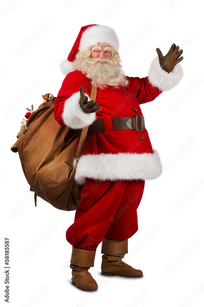 Real Santa Claus carrying big bag - obrazy, fototapety, plakaty 