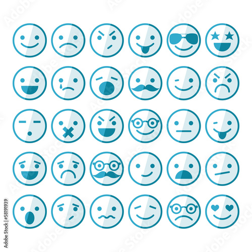 Set of smileys in different emotions and moods