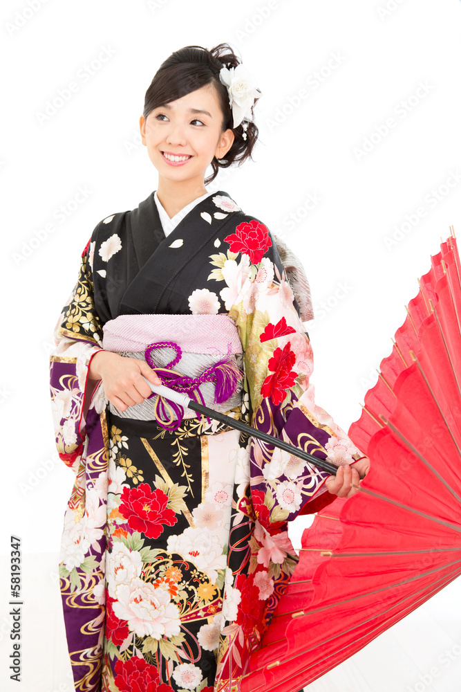 Beautiful asian kimono woman on white background Beautiful asian kimono woman on white background