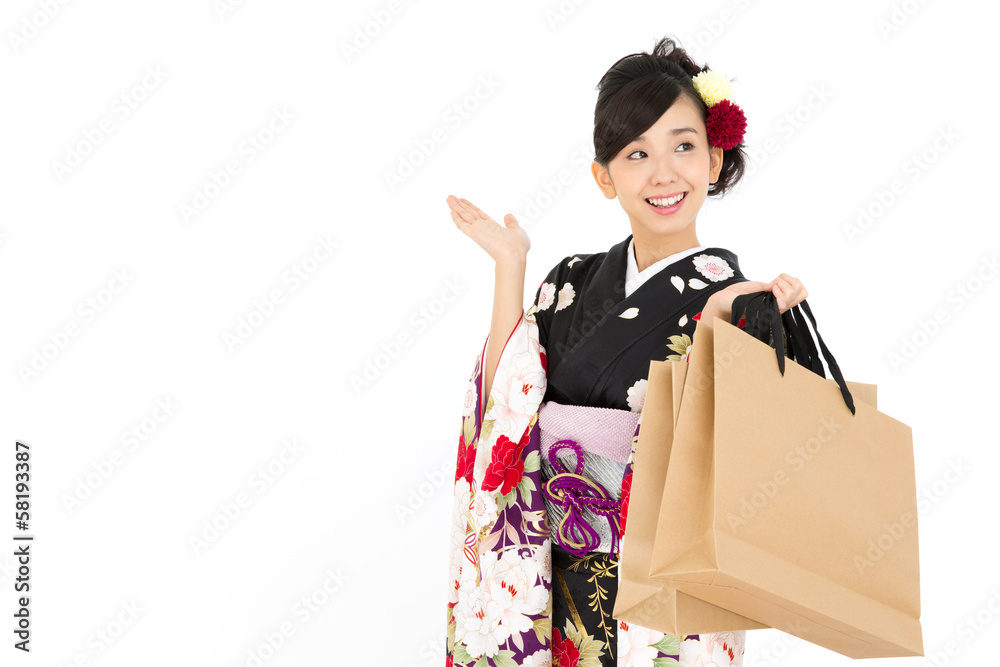 Beautiful asian kimono woman on white background Beautiful asian kimono woman on white background