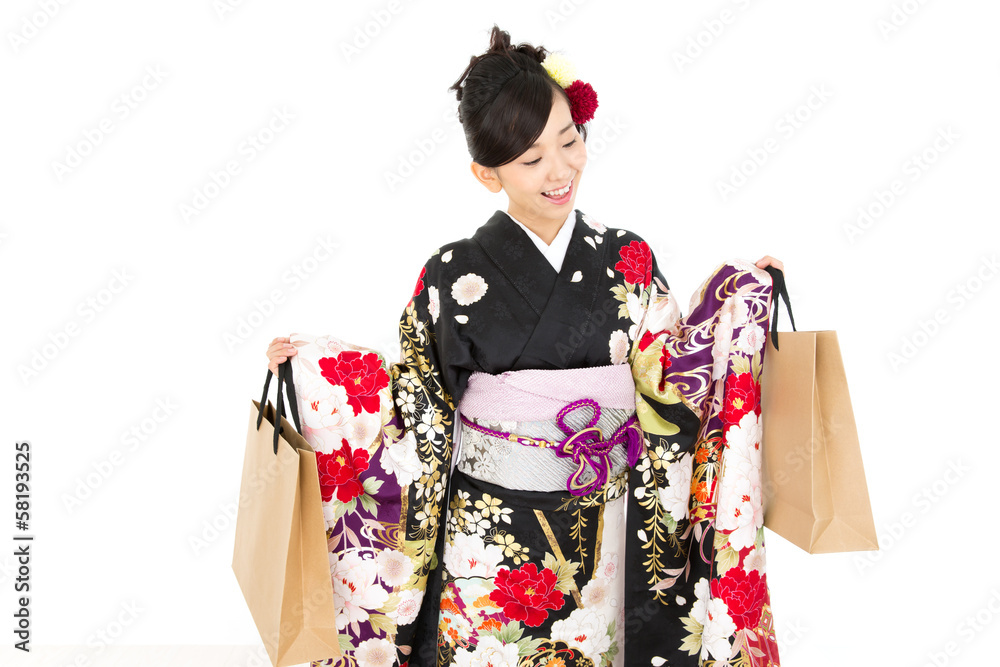 Beautiful asian kimono woman on white background Beautiful asian kimono woman on white background