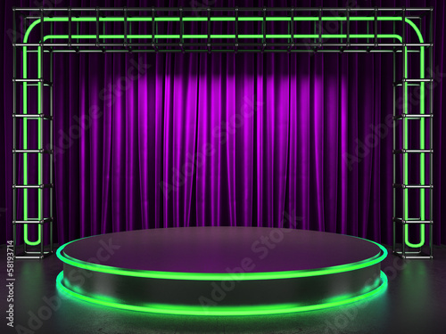 fabrick curtain on stage with neon