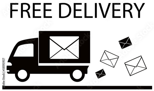 black sign with truck and envelope - delivery symbol