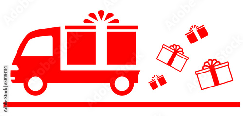 red advertise symbol with truck and gift box