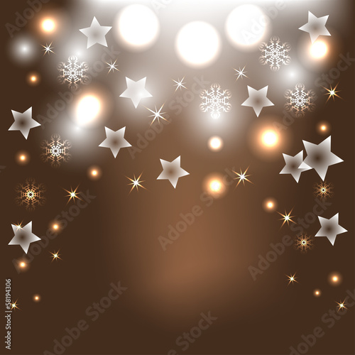 Brown christmas background with stars and snowflakes