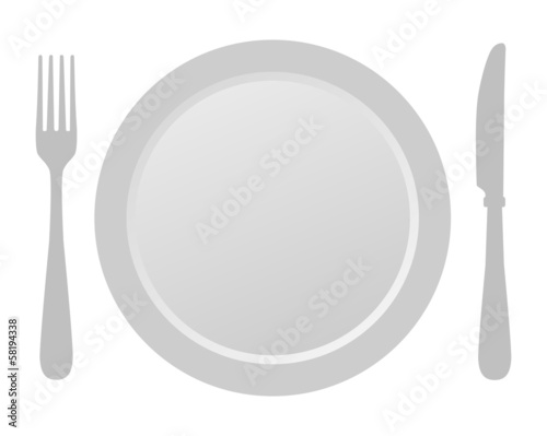 Fork, knife and plate