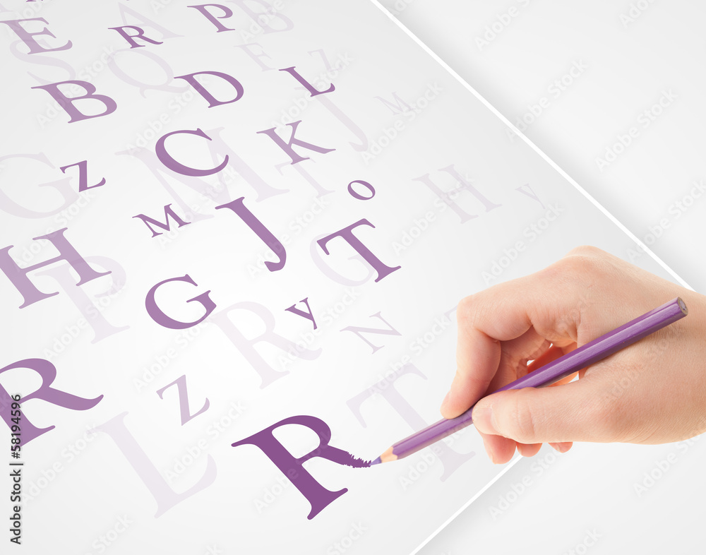 Hand writing various letters on white plain paper Hand writing various letters on white plain paper