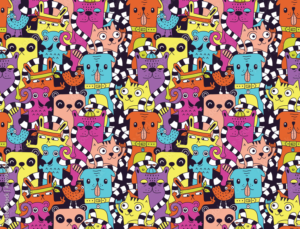 Naklejka premium Seamless pattern with cute funny animals