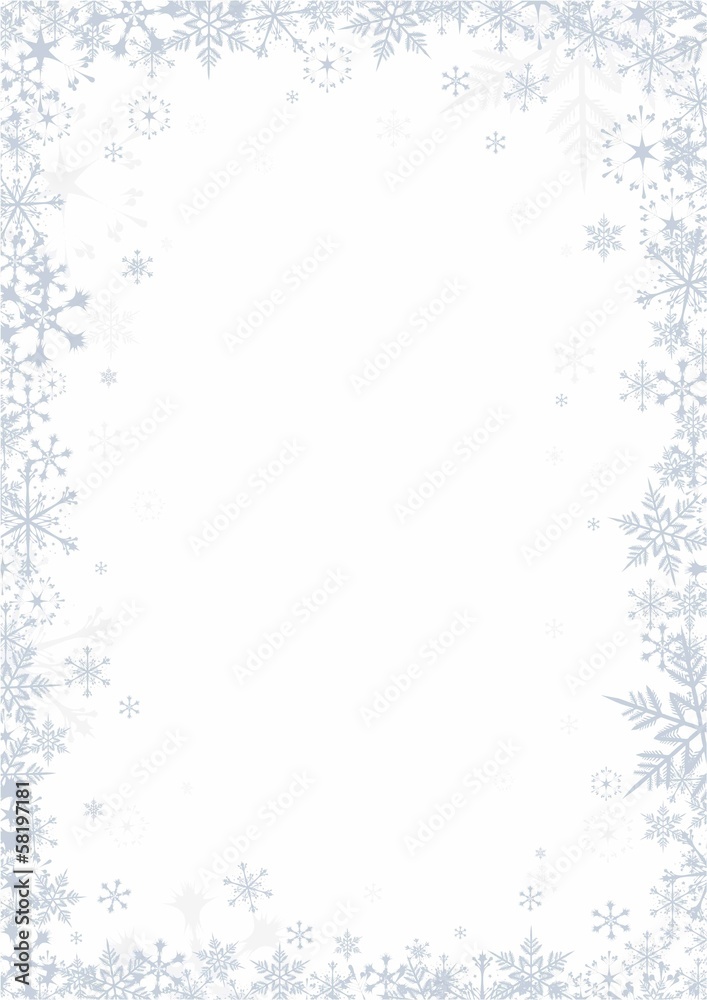 Snowflakes on white background vector frame - obrazy, fototapety, plakaty 