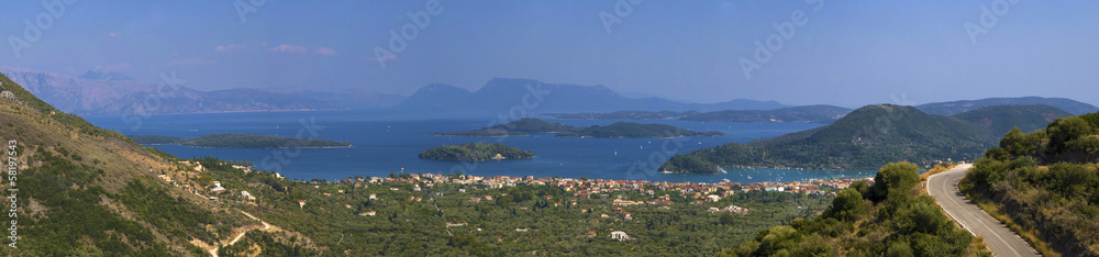 Panoramic view of the mainland and a islands in the background