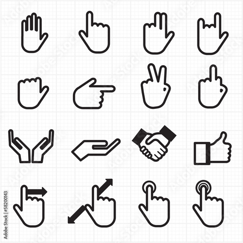 Hand gesture black icons vector