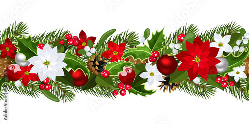 Christmas horizontal seamless background. Vector illustration.