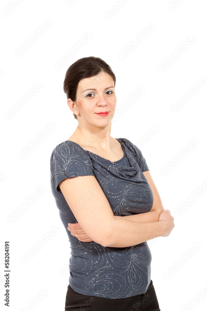 nice woman with gray blouse, portrait in studio nice woman with gray blouse, portrait in studio