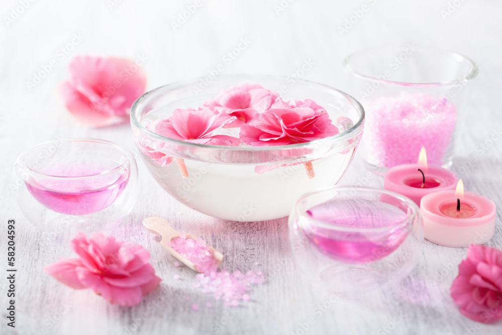 spa set with begonia flowers and essential oil spa set with begonia flowers and essential oil