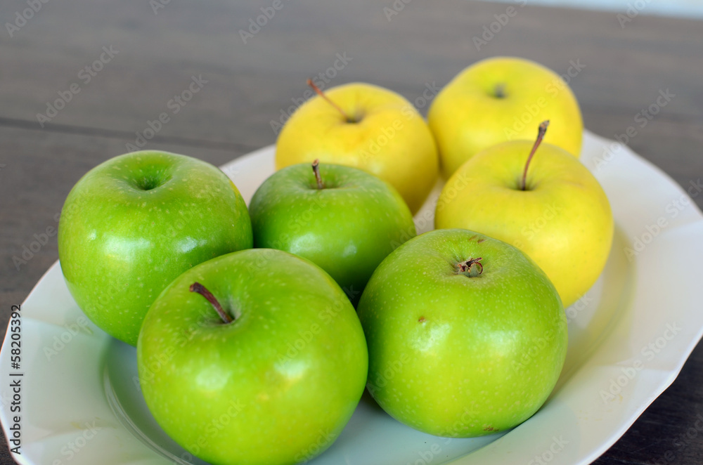 Green and Yellow Apples in Plate Green and Yellow Apples in Plate