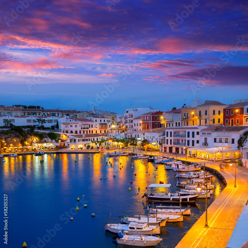 Calasfonts Cales Fonts Port sunset in Mahon at Balearics