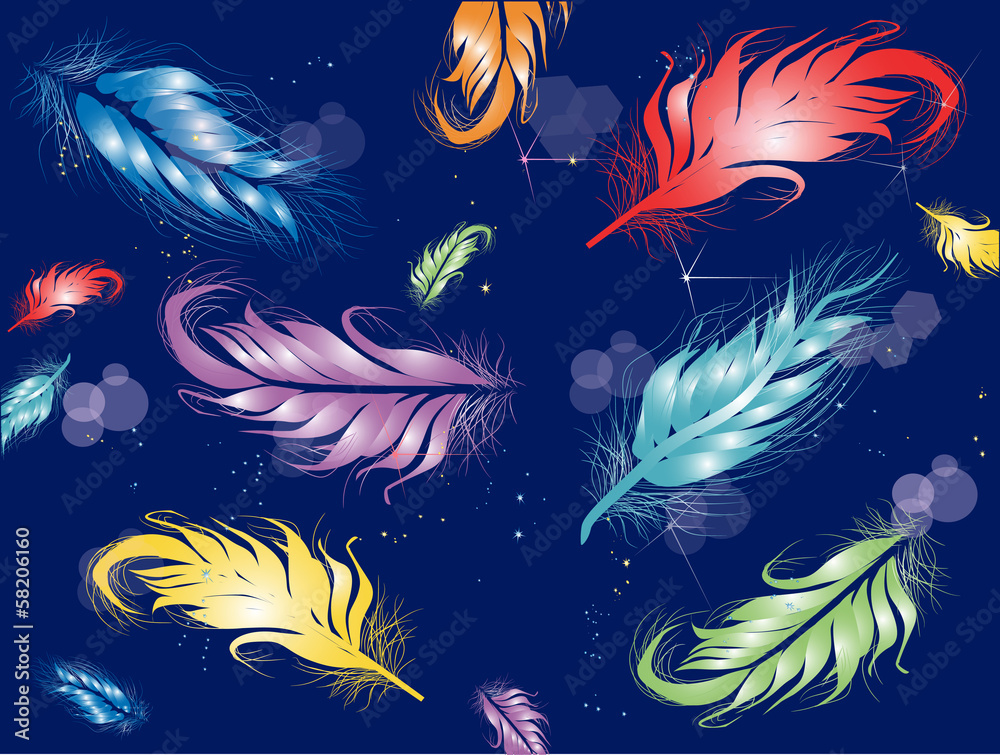 color feathers on dark blue background color feathers on dark blue background