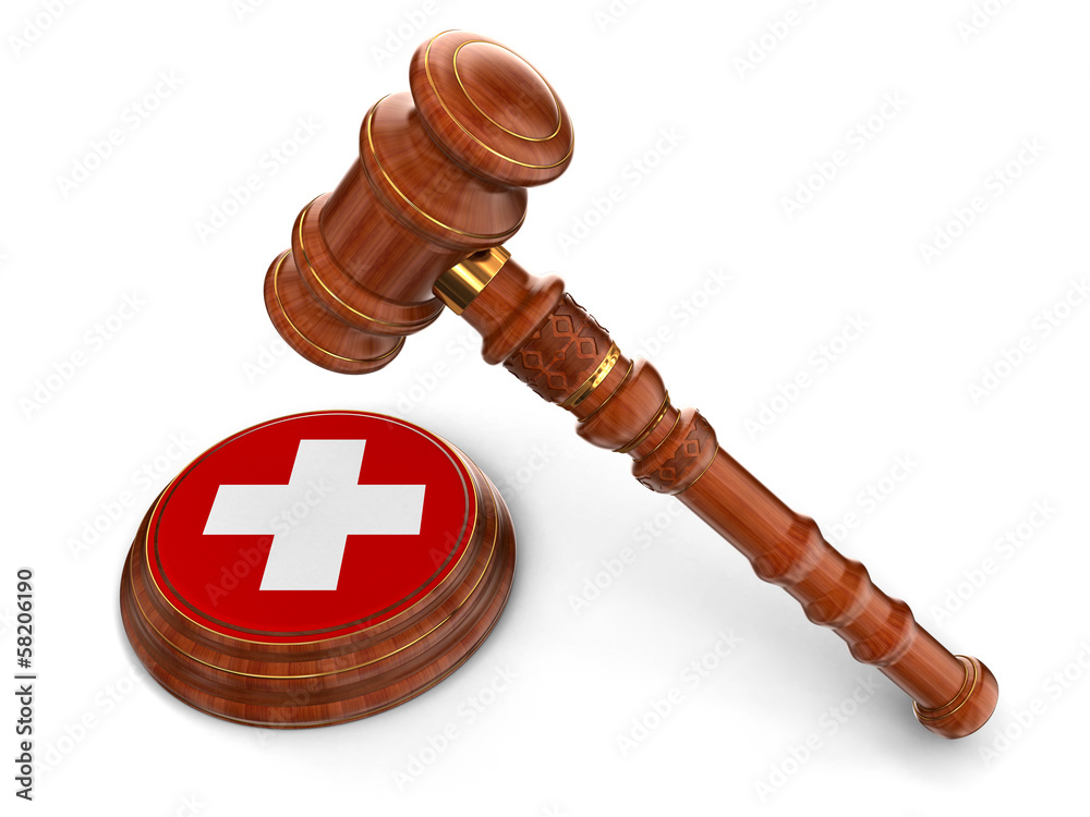 Wooden Mallet and Swiss flag (clipping path included)