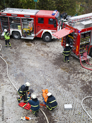 Fire departments and emergency response teams on drill