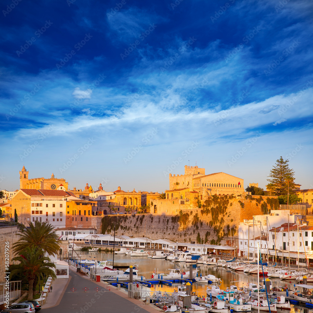 Fototapeta premium Ciutadella Menorca Port town hall and cathedral