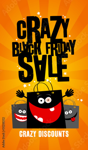 Crazy black friday sale banner with shopping bags.