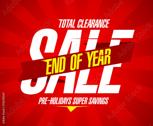 End of year final clearance design in retro style with ribbon