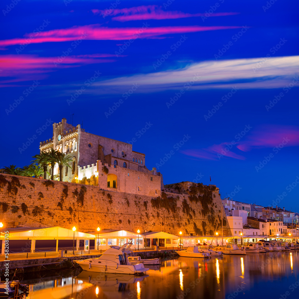Ciutadella Menorca city town Hall and Port sunset