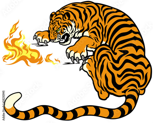 Fototapeta Naklejka Na Ścianę i Meble -  tiger with fire