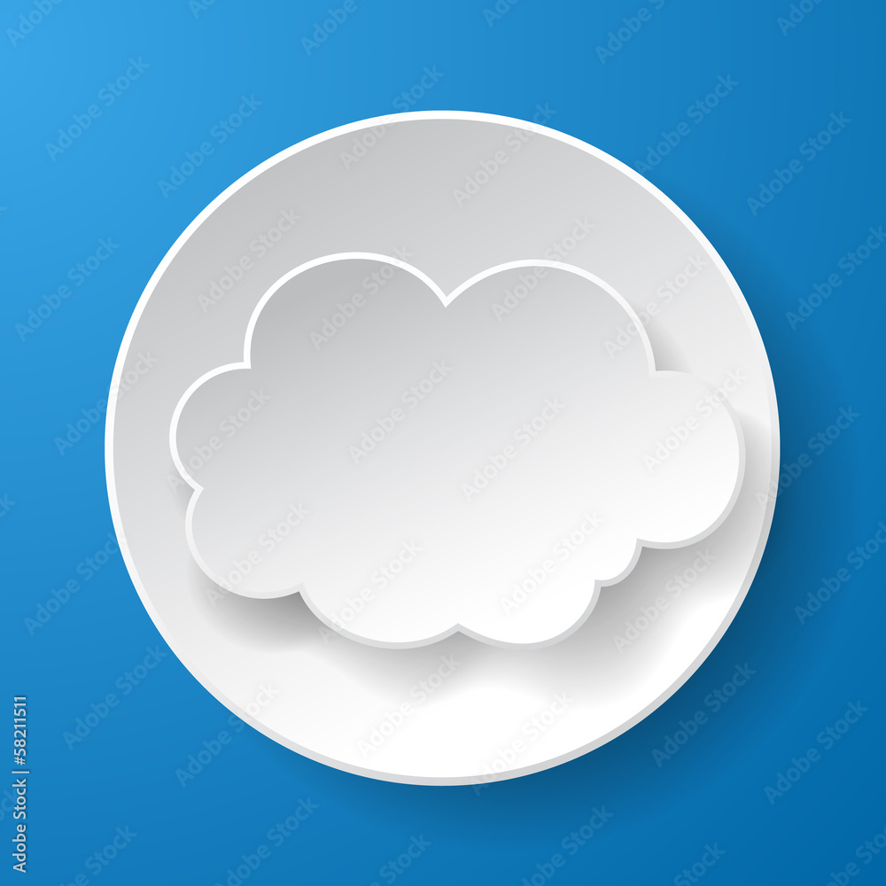 Abstract paper speech bubble in a shape of a cloud on blue backg Abstract paper speech bubble in a shape of a cloud on blue backg