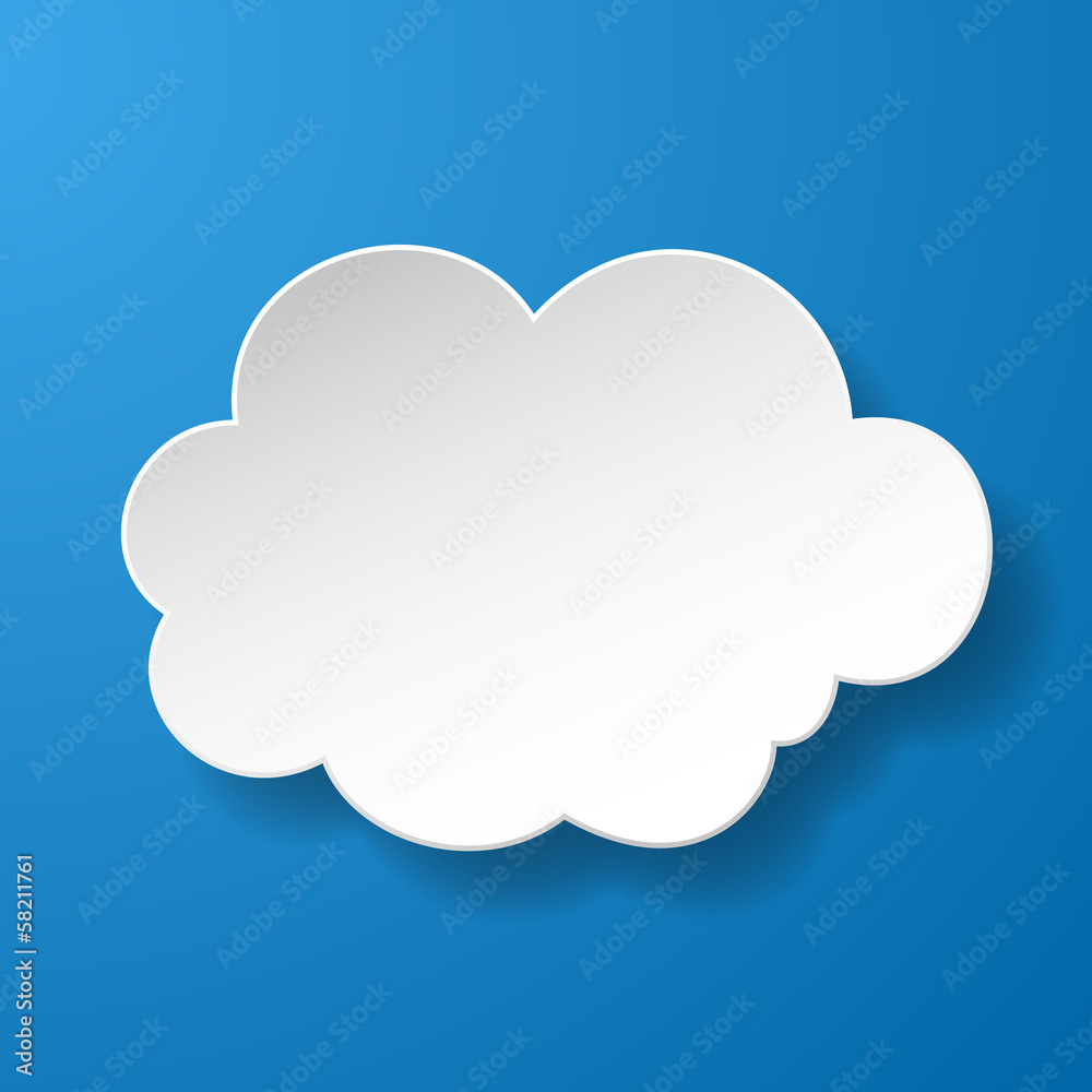 Abstract paper speech bubble in a shape of a cloud on blue backg
