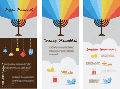 set of three cards with hanukkah infographics