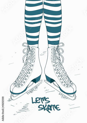 Illustration with female legs in skates
