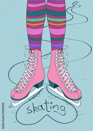 Illustration with female legs in skates