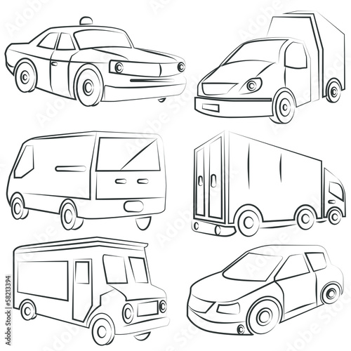 sketched car, truck set