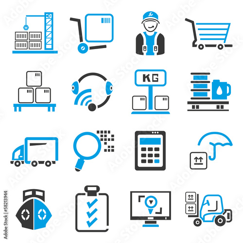 shipping management icons, blue theme