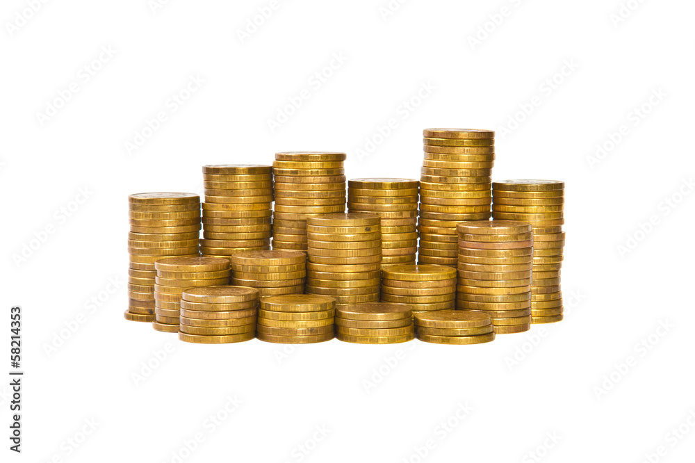 stacks of coins on white background stacks of coins on white background