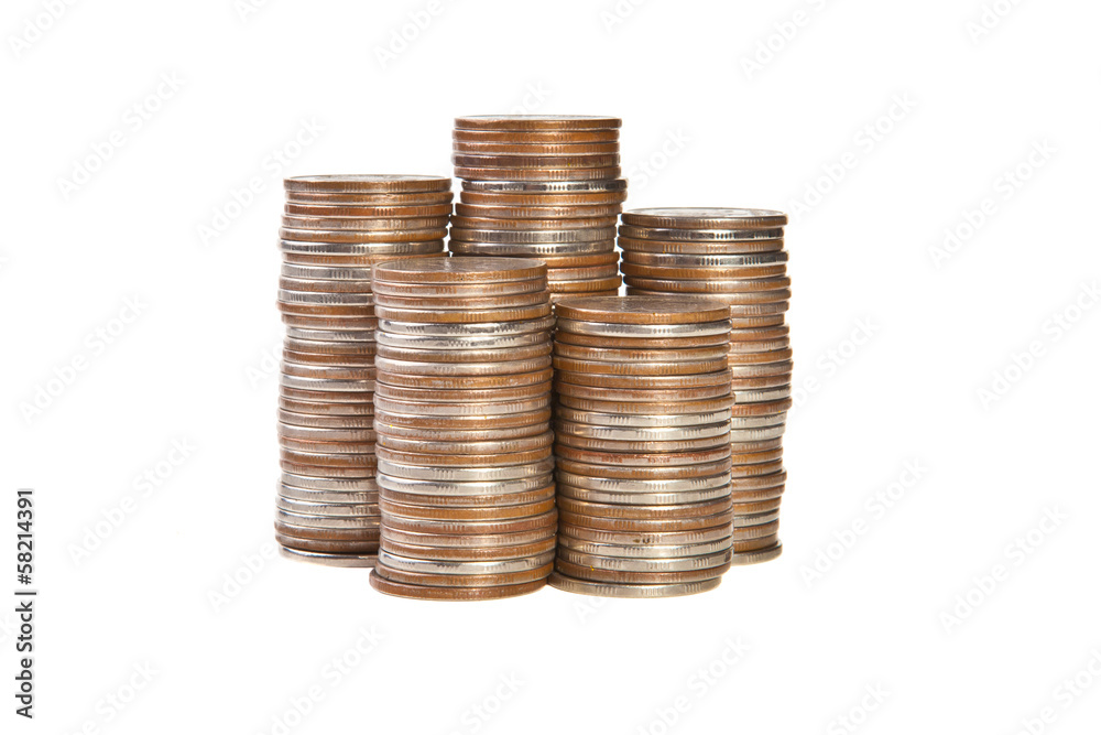 stacks of coins on white background stacks of coins on white background