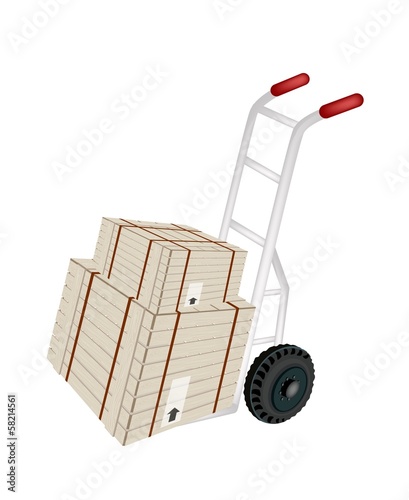 Hand Truck Loading Shipping Boxes with Steel Strapping