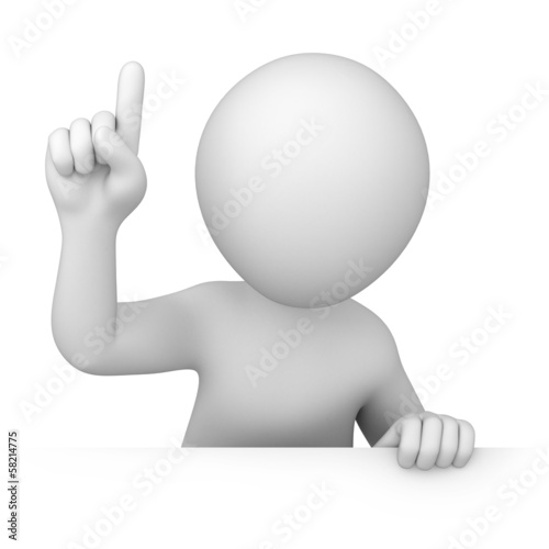 attention! 3d human points finger up