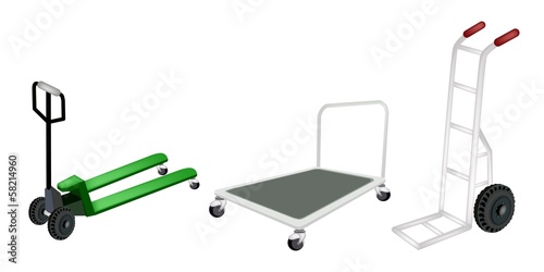 Hand Truck, Dolly and Pallet Truck on White Background