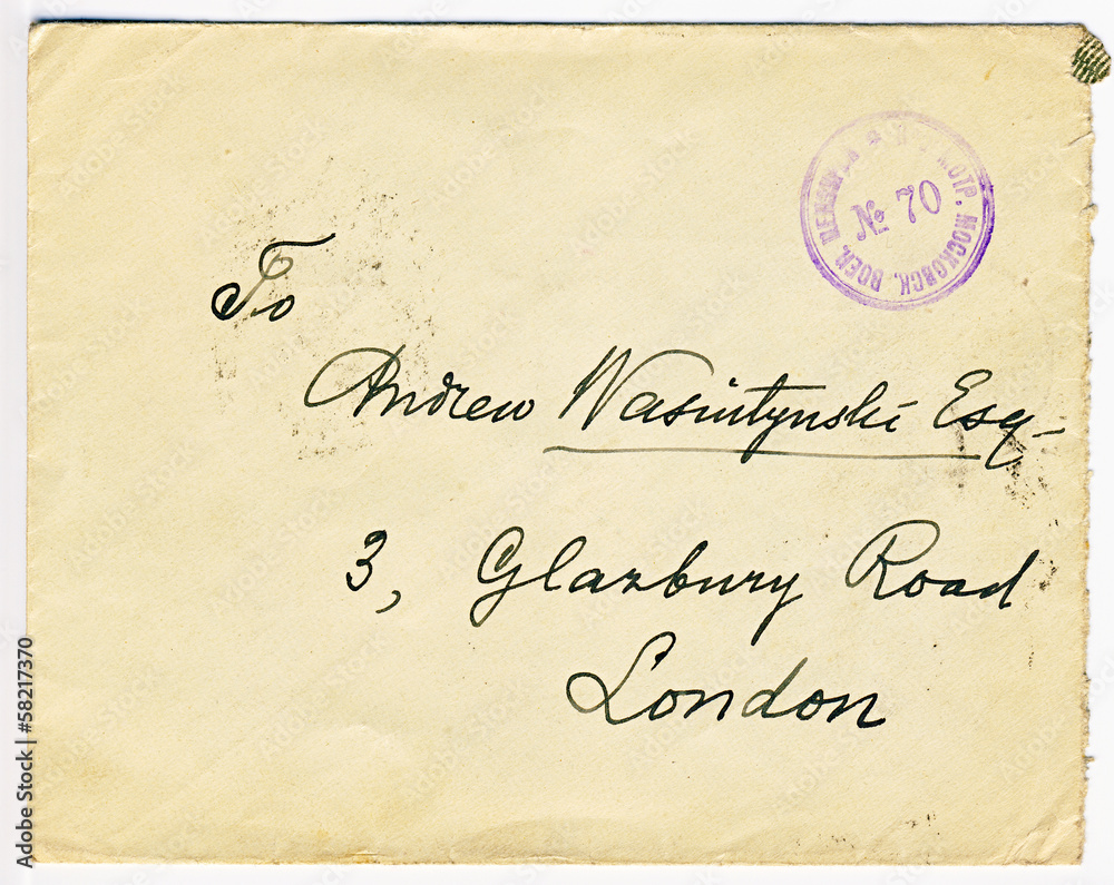 Antique censored WW1 tsarist era letter with London address Stock Photo