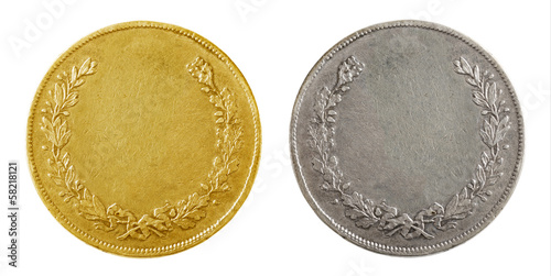 Old blank gold and silver coins photo