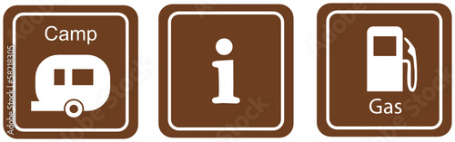 tourist information, gas and camping sign vector illustration