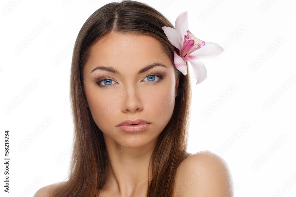 Beautiful young brunette woman with long hair Beautiful young brunette woman with long hair