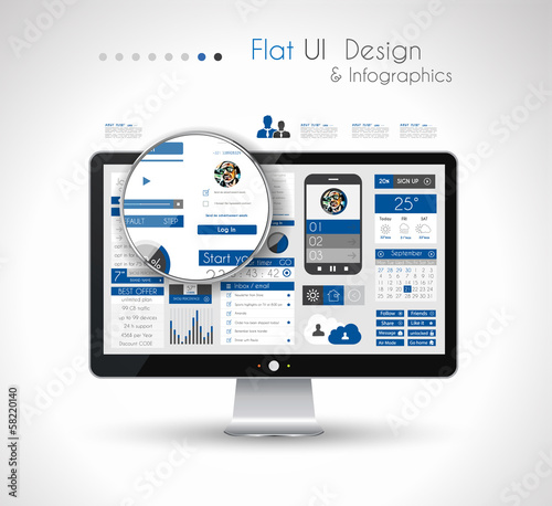 UI Flat Design Elements in a modern HD screen computer