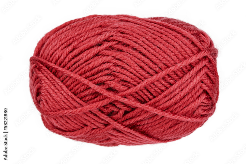 Ball of woolen thread on a white background